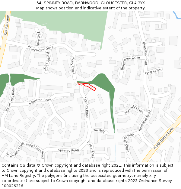 54, SPINNEY ROAD, BARNWOOD, GLOUCESTER, GL4 3YX: Location map and indicative extent of plot