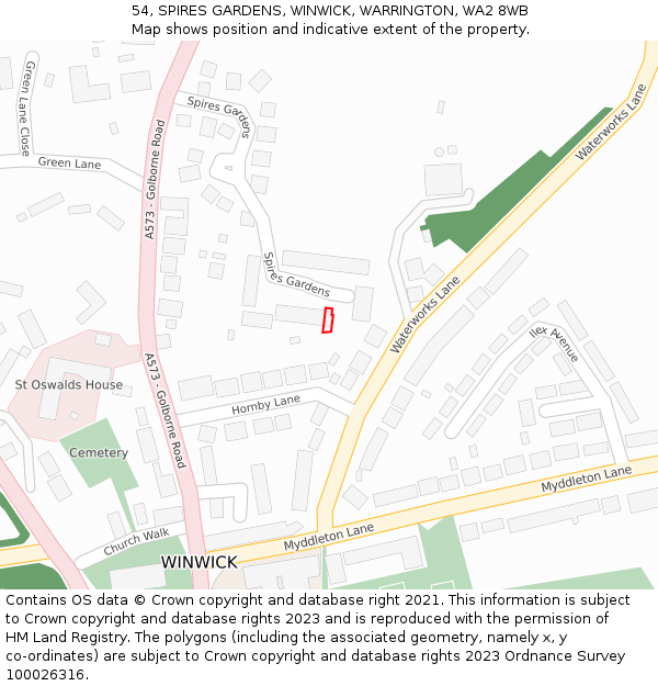 54, SPIRES GARDENS, WINWICK, WARRINGTON, WA2 8WB: Location map and indicative extent of plot