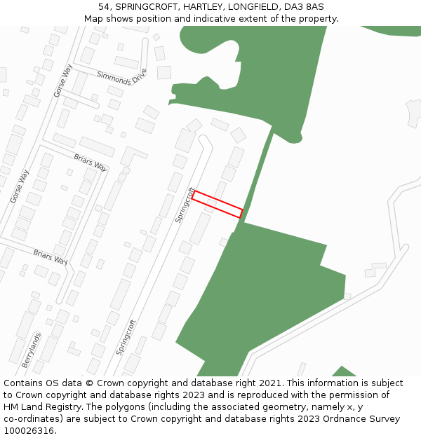 54, SPRINGCROFT, HARTLEY, LONGFIELD, DA3 8AS: Location map and indicative extent of plot