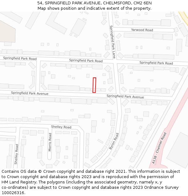 54, SPRINGFIELD PARK AVENUE, CHELMSFORD, CM2 6EN: Location map and indicative extent of plot