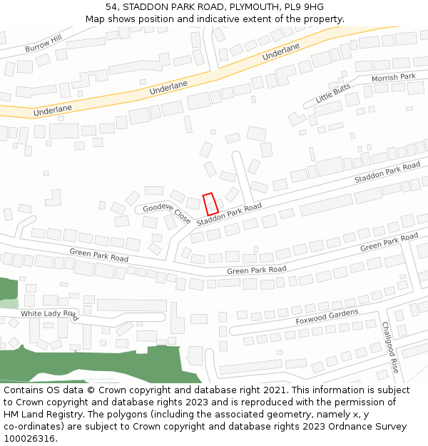 54, STADDON PARK ROAD, PLYMOUTH, PL9 9HG: Location map and indicative extent of plot
