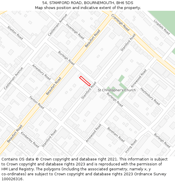 54, STAMFORD ROAD, BOURNEMOUTH, BH6 5DS: Location map and indicative extent of plot