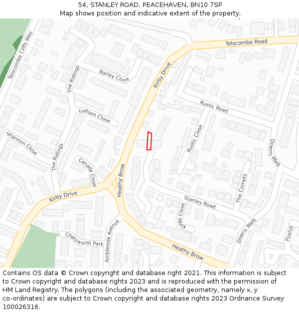 54, STANLEY ROAD, PEACEHAVEN, BN10 7SP: Location map and indicative extent of plot