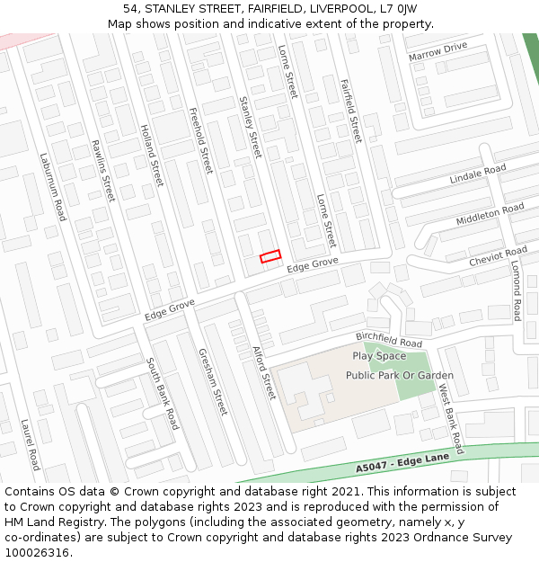 54, STANLEY STREET, FAIRFIELD, LIVERPOOL, L7 0JW: Location map and indicative extent of plot