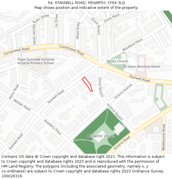 54, STANWELL ROAD, PENARTH, CF64 3LQ: Location map and indicative extent of plot