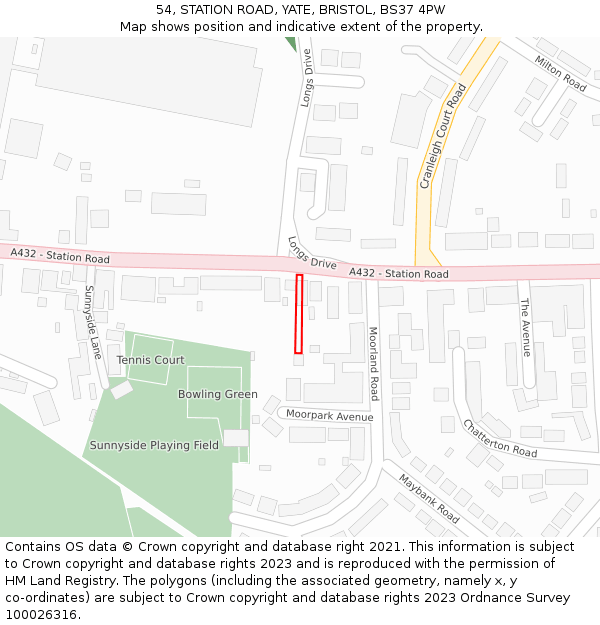 54, STATION ROAD, YATE, BRISTOL, BS37 4PW: Location map and indicative extent of plot