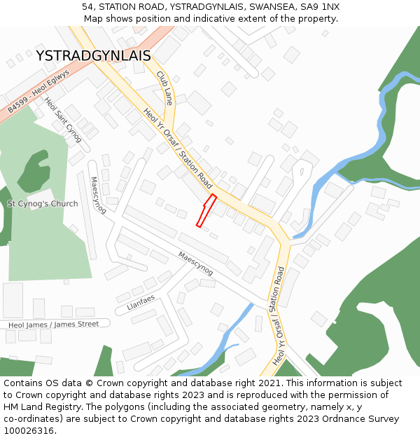 54, STATION ROAD, YSTRADGYNLAIS, SWANSEA, SA9 1NX: Location map and indicative extent of plot