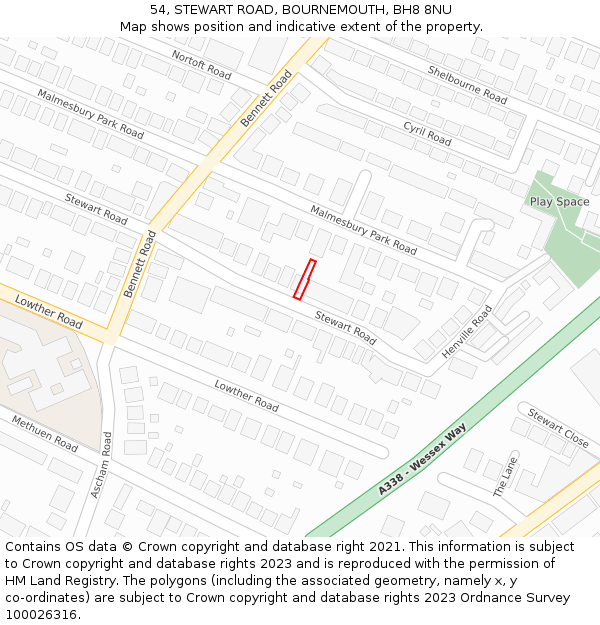 54, STEWART ROAD, BOURNEMOUTH, BH8 8NU: Location map and indicative extent of plot