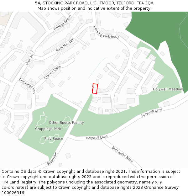 54, STOCKING PARK ROAD, LIGHTMOOR, TELFORD, TF4 3QA: Location map and indicative extent of plot