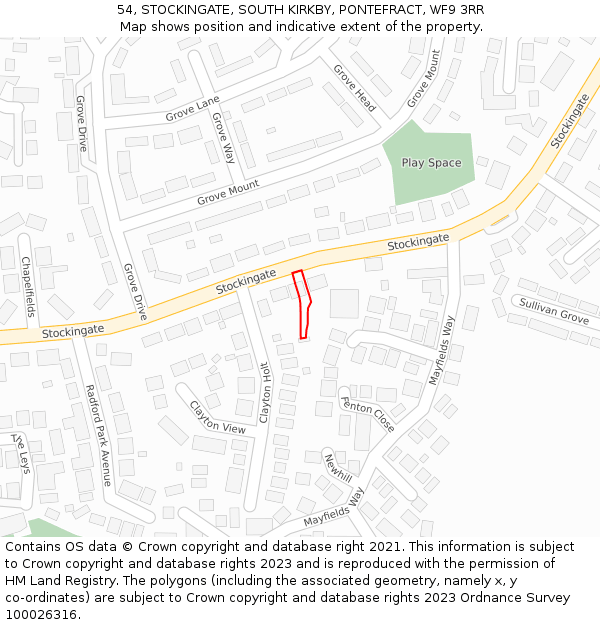 54, STOCKINGATE, SOUTH KIRKBY, PONTEFRACT, WF9 3RR: Location map and indicative extent of plot