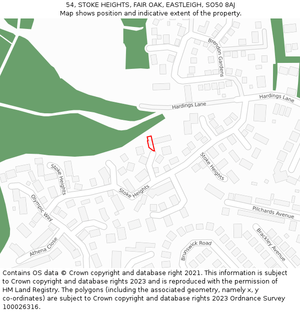 54, STOKE HEIGHTS, FAIR OAK, EASTLEIGH, SO50 8AJ: Location map and indicative extent of plot