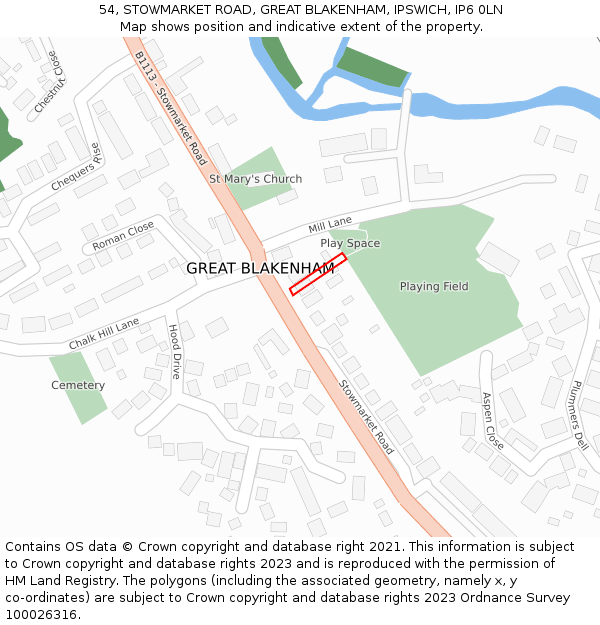 54, STOWMARKET ROAD, GREAT BLAKENHAM, IPSWICH, IP6 0LN: Location map and indicative extent of plot