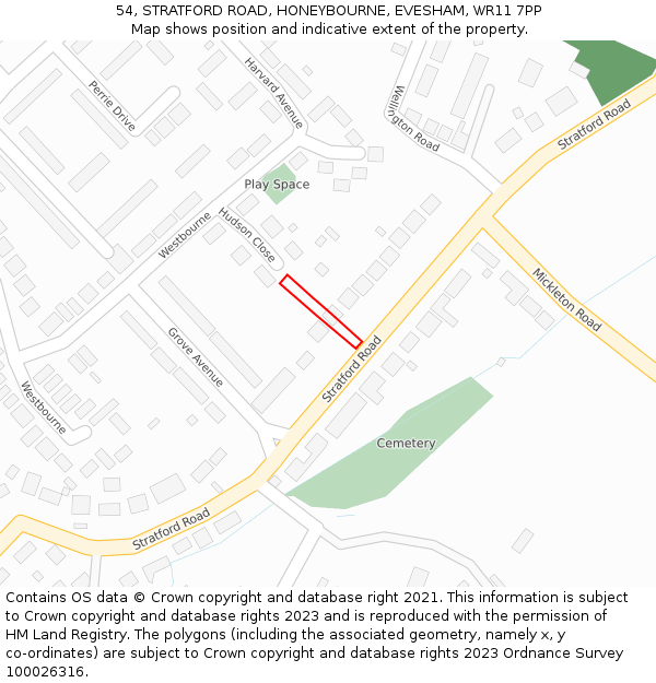 54, STRATFORD ROAD, HONEYBOURNE, EVESHAM, WR11 7PP: Location map and indicative extent of plot