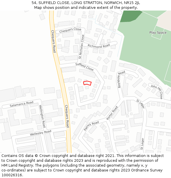 54, SUFFIELD CLOSE, LONG STRATTON, NORWICH, NR15 2JL: Location map and indicative extent of plot