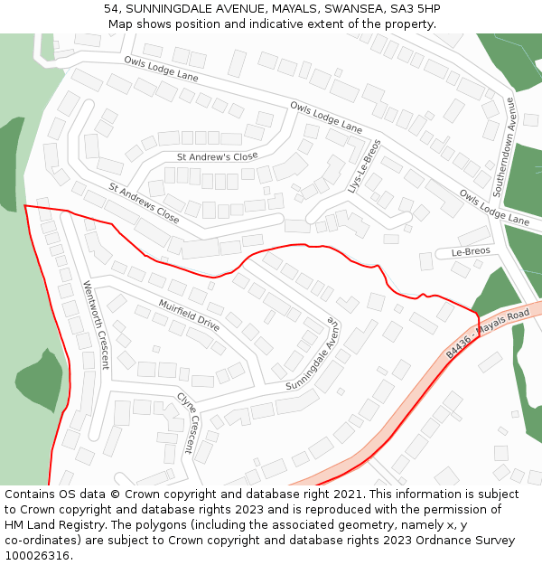 54, SUNNINGDALE AVENUE, MAYALS, SWANSEA, SA3 5HP: Location map and indicative extent of plot