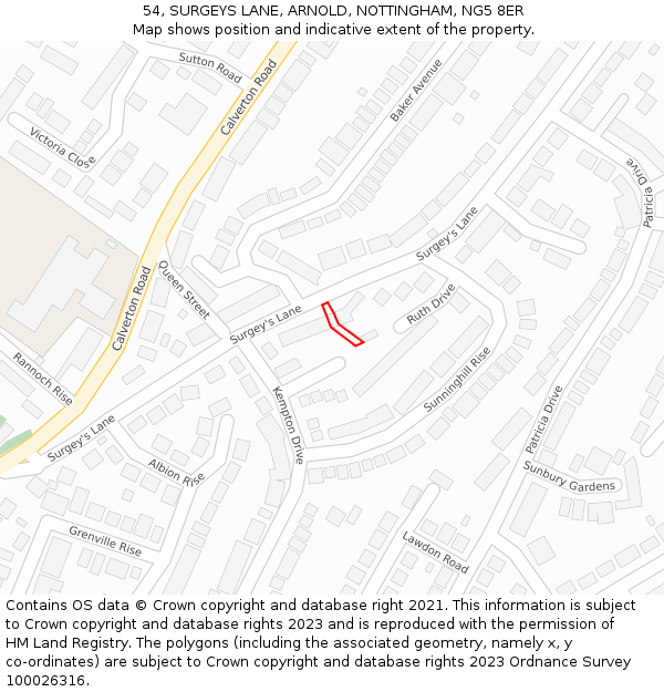 54, SURGEYS LANE, ARNOLD, NOTTINGHAM, NG5 8ER: Location map and indicative extent of plot