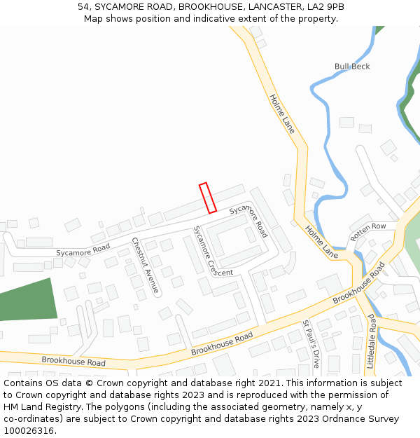 54, SYCAMORE ROAD, BROOKHOUSE, LANCASTER, LA2 9PB: Location map and indicative extent of plot