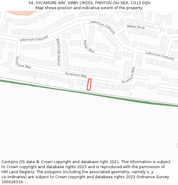 54, SYCAMORE WAY, KIRBY CROSS, FRINTON-ON-SEA, CO13 0QN: Location map and indicative extent of plot