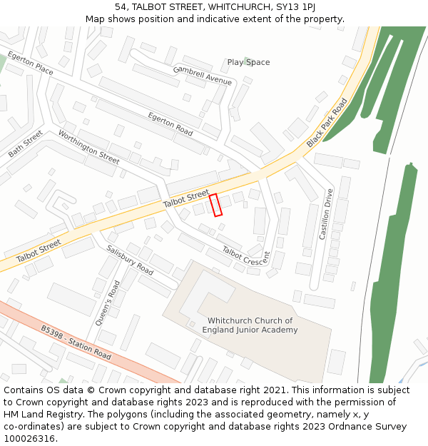 54, TALBOT STREET, WHITCHURCH, SY13 1PJ: Location map and indicative extent of plot
