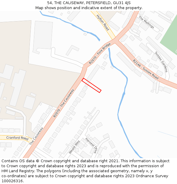 54, THE CAUSEWAY, PETERSFIELD, GU31 4JS: Location map and indicative extent of plot