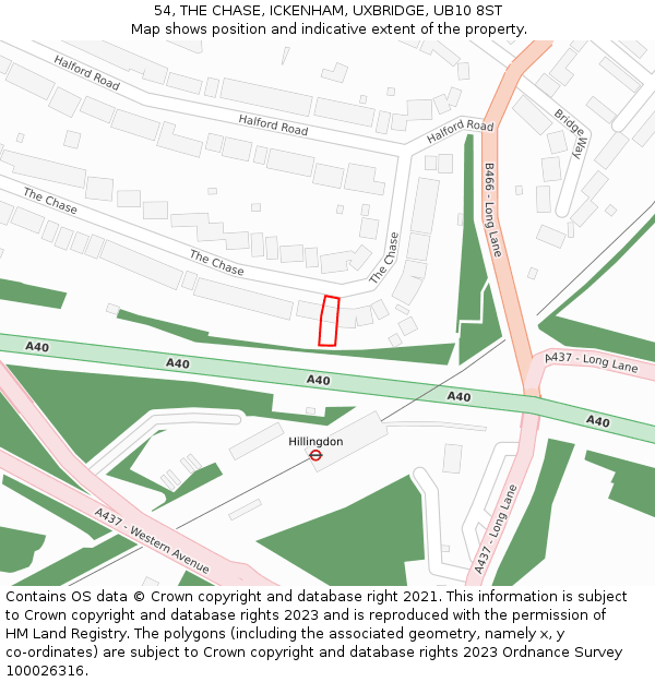 54, THE CHASE, ICKENHAM, UXBRIDGE, UB10 8ST: Location map and indicative extent of plot