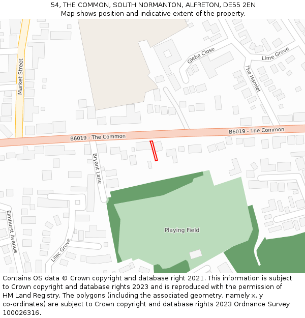 54, THE COMMON, SOUTH NORMANTON, ALFRETON, DE55 2EN: Location map and indicative extent of plot