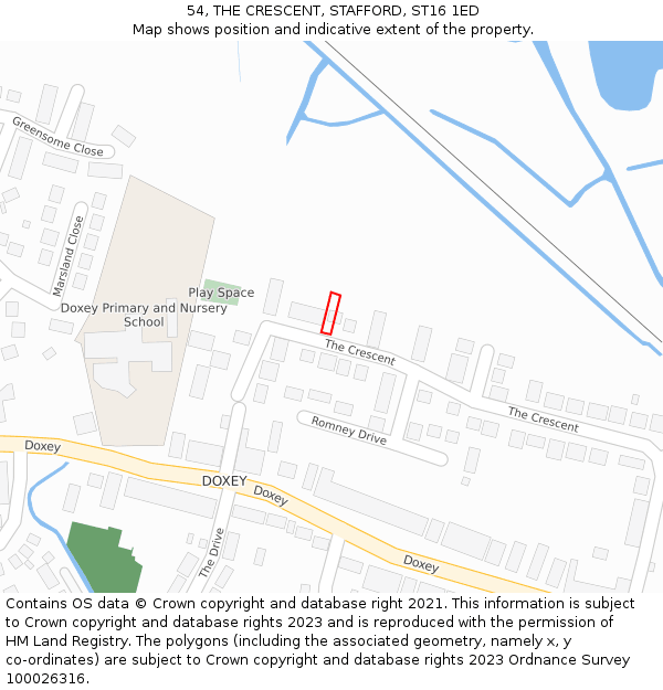 54, THE CRESCENT, STAFFORD, ST16 1ED: Location map and indicative extent of plot