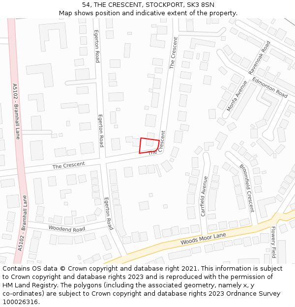 54, THE CRESCENT, STOCKPORT, SK3 8SN: Location map and indicative extent of plot