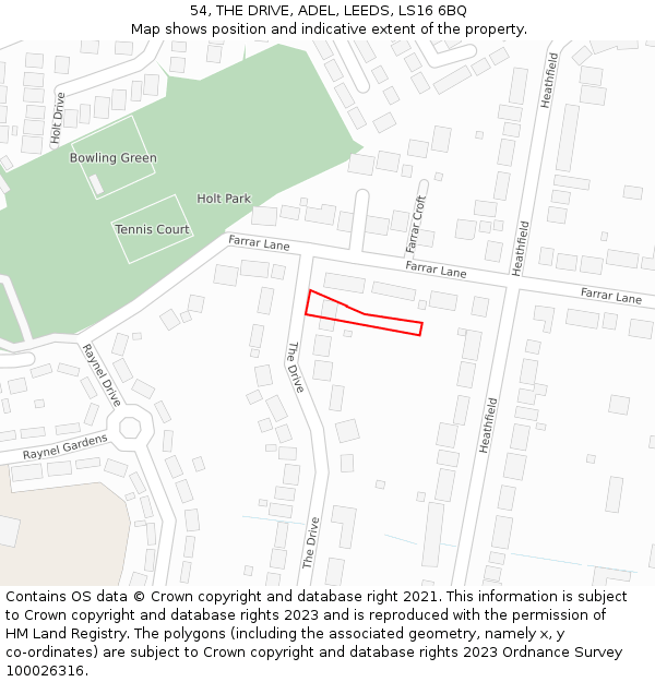 54, THE DRIVE, ADEL, LEEDS, LS16 6BQ: Location map and indicative extent of plot