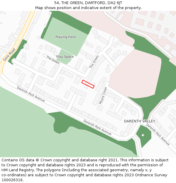 54, THE GREEN, DARTFORD, DA2 6JT: Location map and indicative extent of plot