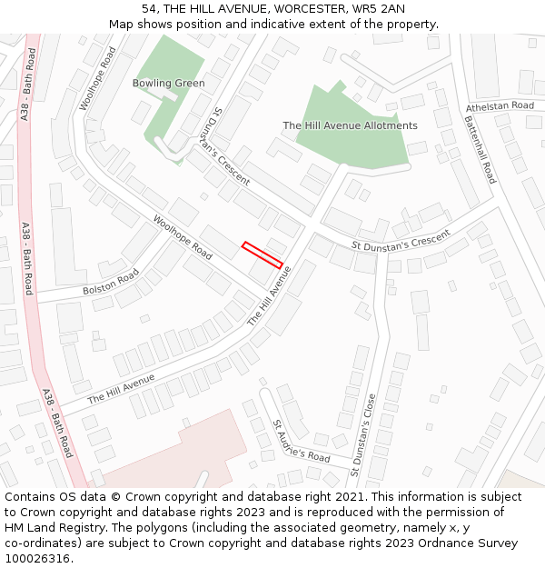 54, THE HILL AVENUE, WORCESTER, WR5 2AN: Location map and indicative extent of plot