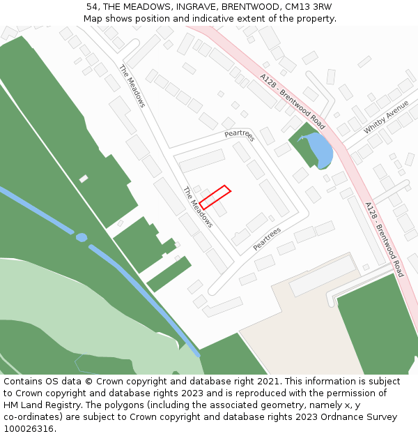 54, THE MEADOWS, INGRAVE, BRENTWOOD, CM13 3RW: Location map and indicative extent of plot