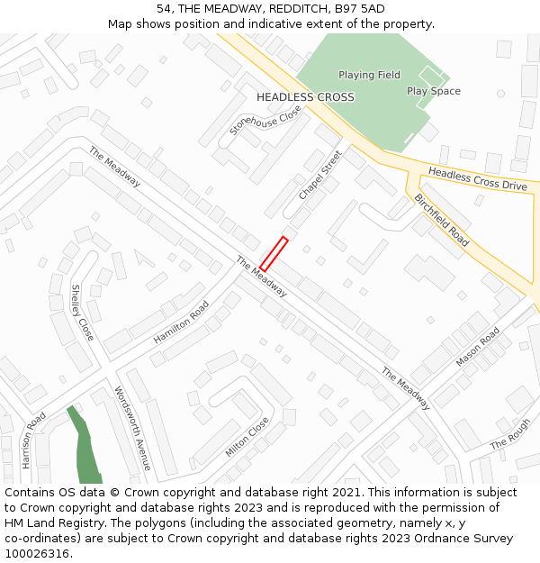 54, THE MEADWAY, REDDITCH, B97 5AD: Location map and indicative extent of plot