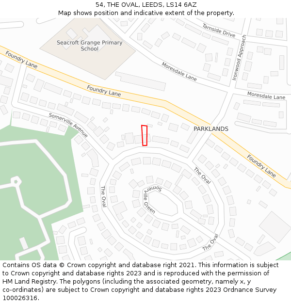 54, THE OVAL, LEEDS, LS14 6AZ: Location map and indicative extent of plot