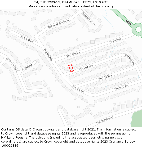 54, THE ROWANS, BRAMHOPE, LEEDS, LS16 9DZ: Location map and indicative extent of plot