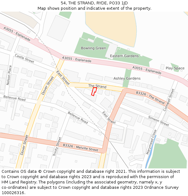 54, THE STRAND, RYDE, PO33 1JD: Location map and indicative extent of plot