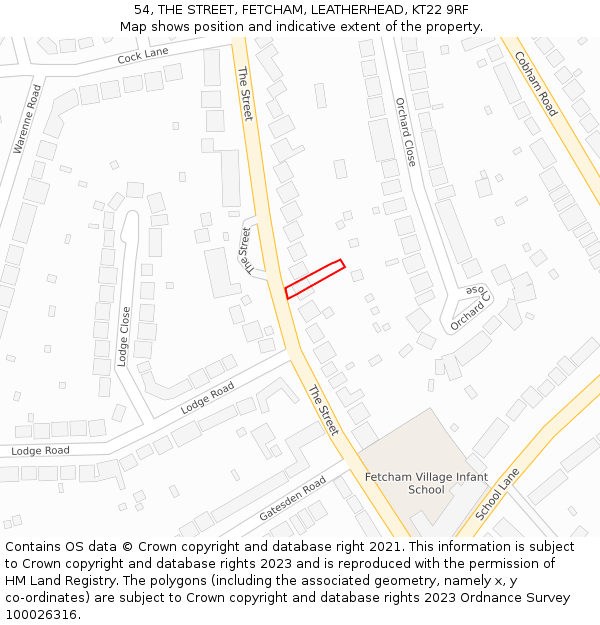 54, THE STREET, FETCHAM, LEATHERHEAD, KT22 9RF: Location map and indicative extent of plot