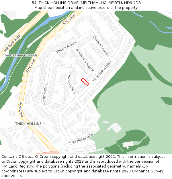 54, THICK HOLLINS DRIVE, MELTHAM, HOLMFIRTH, HD9 4DR: Location map and indicative extent of plot