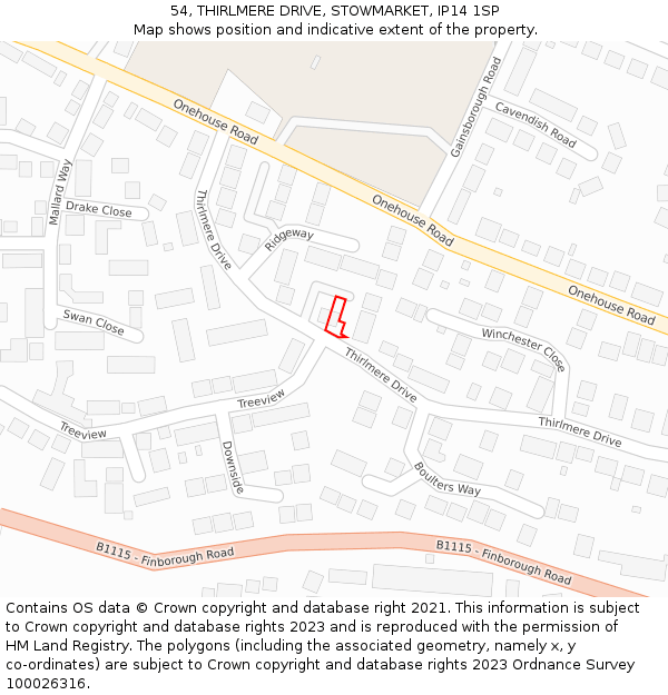 54, THIRLMERE DRIVE, STOWMARKET, IP14 1SP: Location map and indicative extent of plot