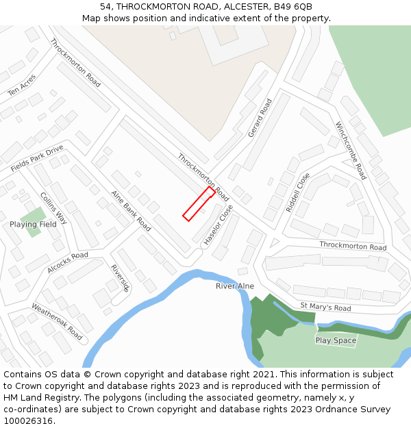 54, THROCKMORTON ROAD, ALCESTER, B49 6QB: Location map and indicative extent of plot