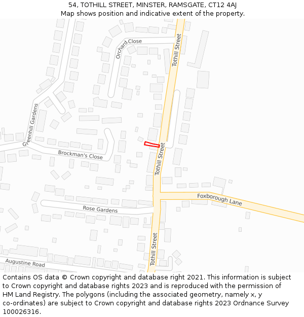 54, TOTHILL STREET, MINSTER, RAMSGATE, CT12 4AJ: Location map and indicative extent of plot