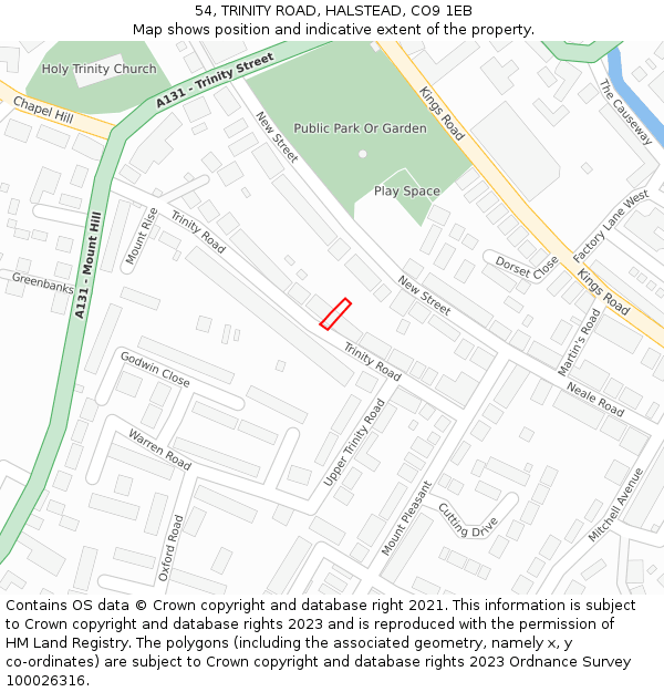 54, TRINITY ROAD, HALSTEAD, CO9 1EB: Location map and indicative extent of plot