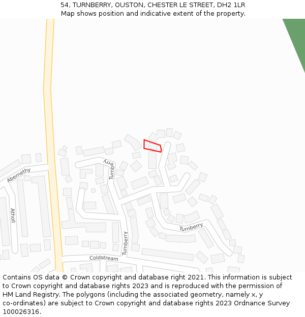 54, TURNBERRY, OUSTON, CHESTER LE STREET, DH2 1LR: Location map and indicative extent of plot