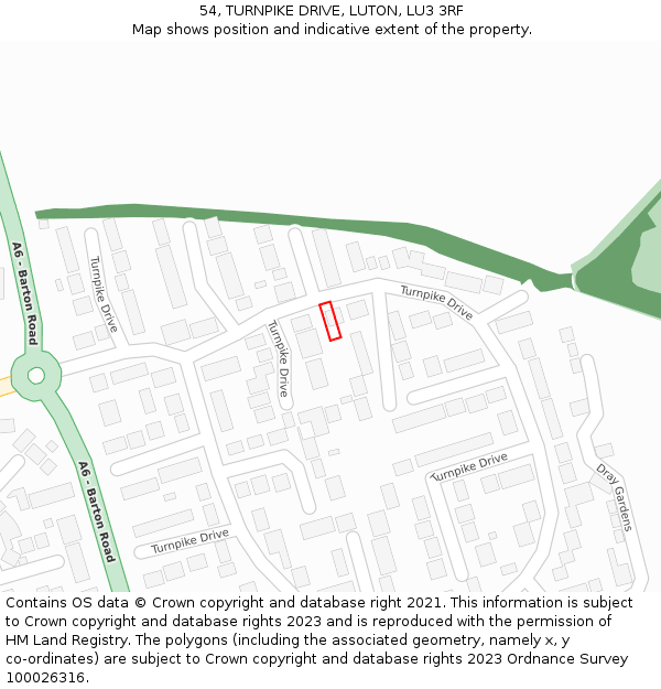 54, TURNPIKE DRIVE, LUTON, LU3 3RF: Location map and indicative extent of plot