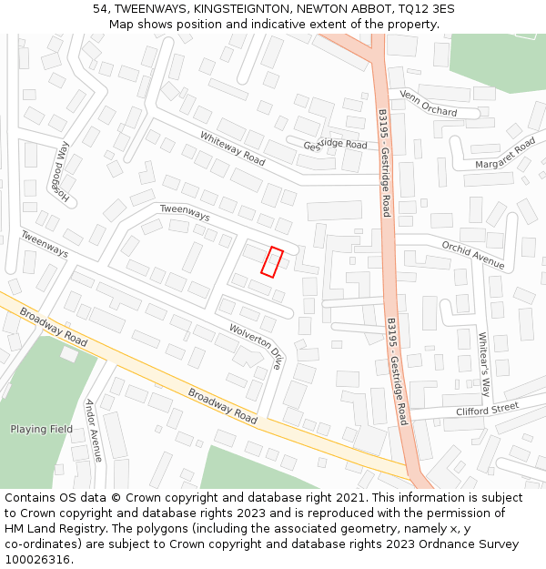 54, TWEENWAYS, KINGSTEIGNTON, NEWTON ABBOT, TQ12 3ES: Location map and indicative extent of plot