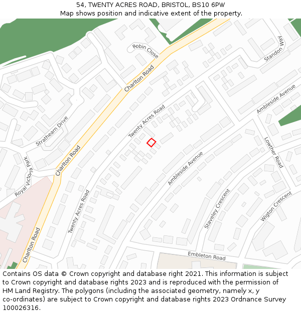 54, TWENTY ACRES ROAD, BRISTOL, BS10 6PW: Location map and indicative extent of plot