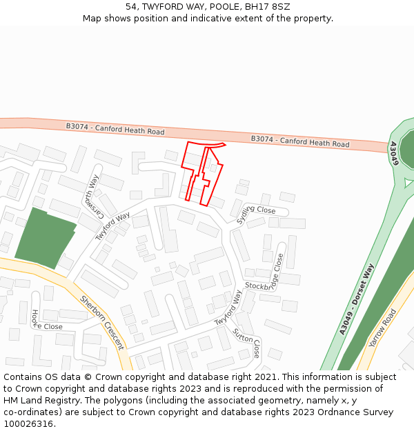 54, TWYFORD WAY, POOLE, BH17 8SZ: Location map and indicative extent of plot