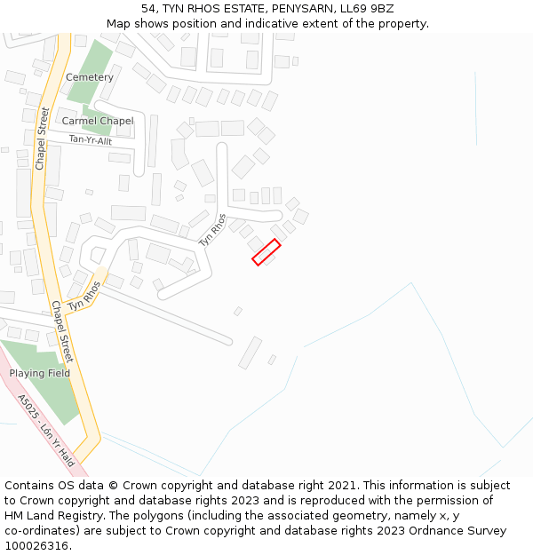 54, TYN RHOS ESTATE, PENYSARN, LL69 9BZ: Location map and indicative extent of plot