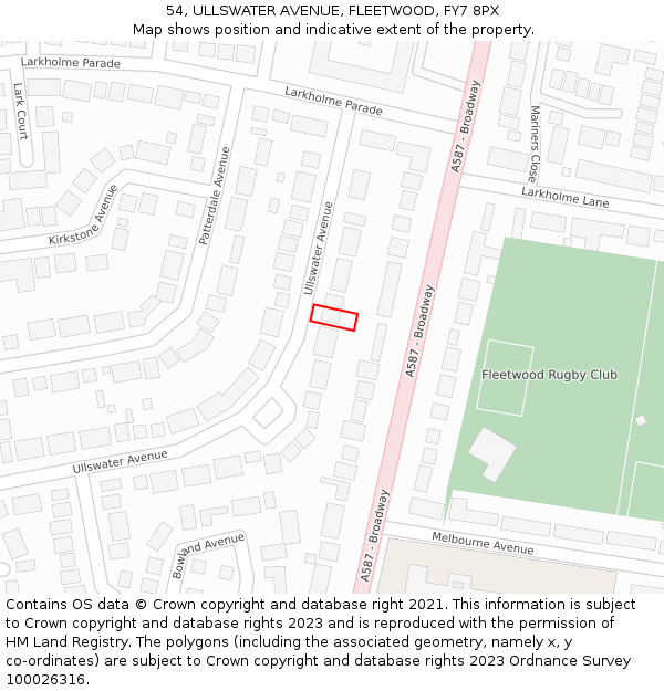 54, ULLSWATER AVENUE, FLEETWOOD, FY7 8PX: Location map and indicative extent of plot