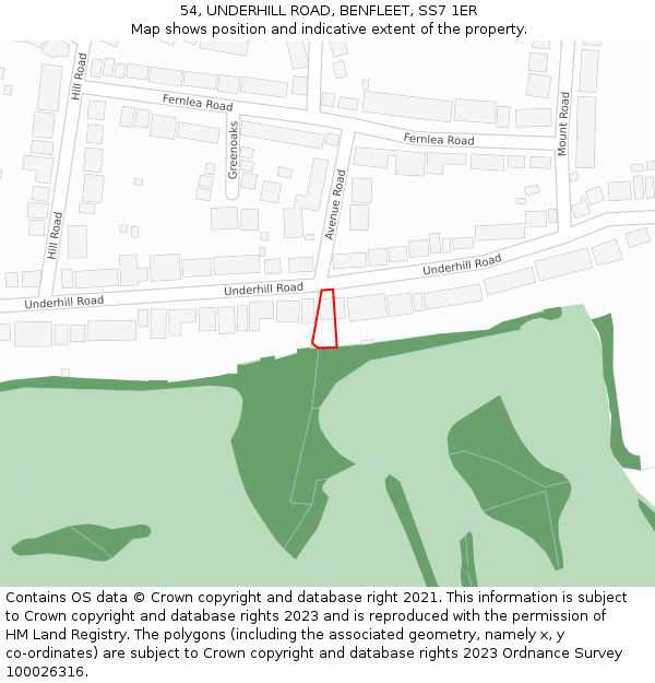 54, UNDERHILL ROAD, BENFLEET, SS7 1ER: Location map and indicative extent of plot